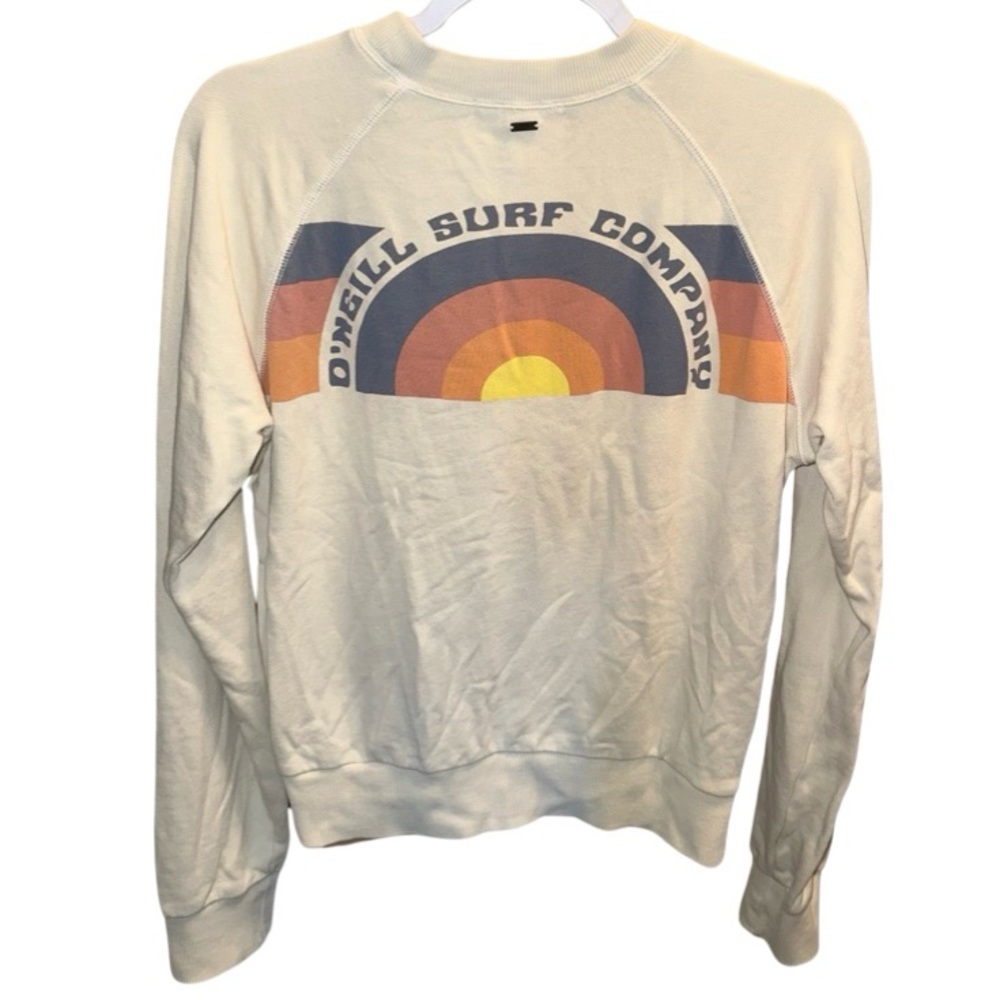 O’Neil Surf Crew Neck Crop Cotton Sweatshirt Ivory Cream Rainbow Wave Logo S